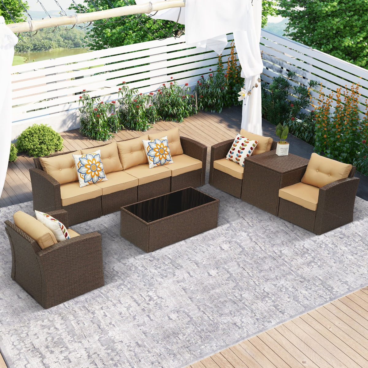 Royalcraft Outdoor Patio Furniture Set,9 Pieces Outdoor Sectional Wicker Sofa PE Rattan Conversation Sets with Non-slip Cushions,Aluminum Frame,Grey