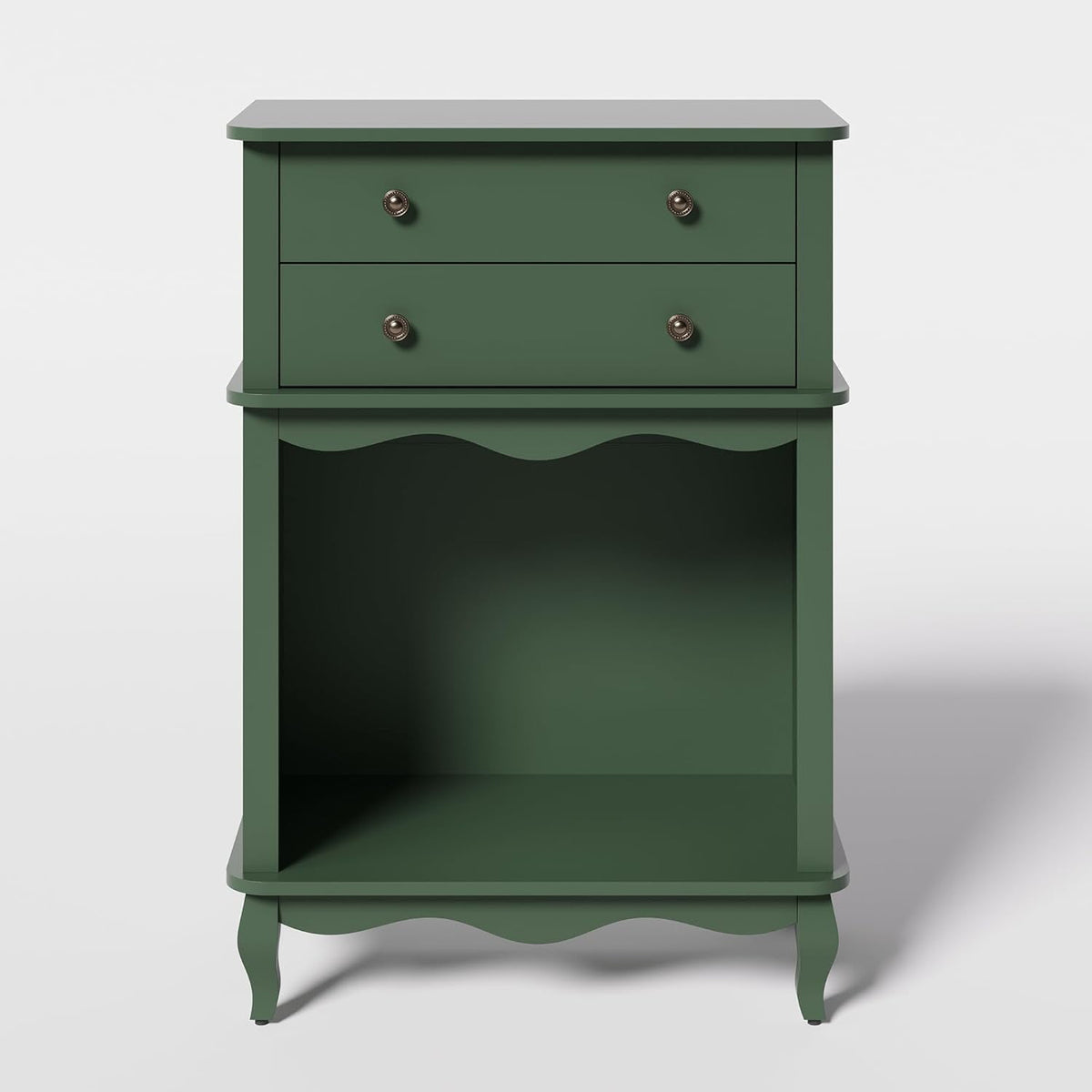 Royalcraft Vintage Small Storage Cabinet with Pet House, 2 Drawers and Semi-open Space, Hidden Cat Litter Box, Multi-Functional End Table for Living Room, Entrance, Green
