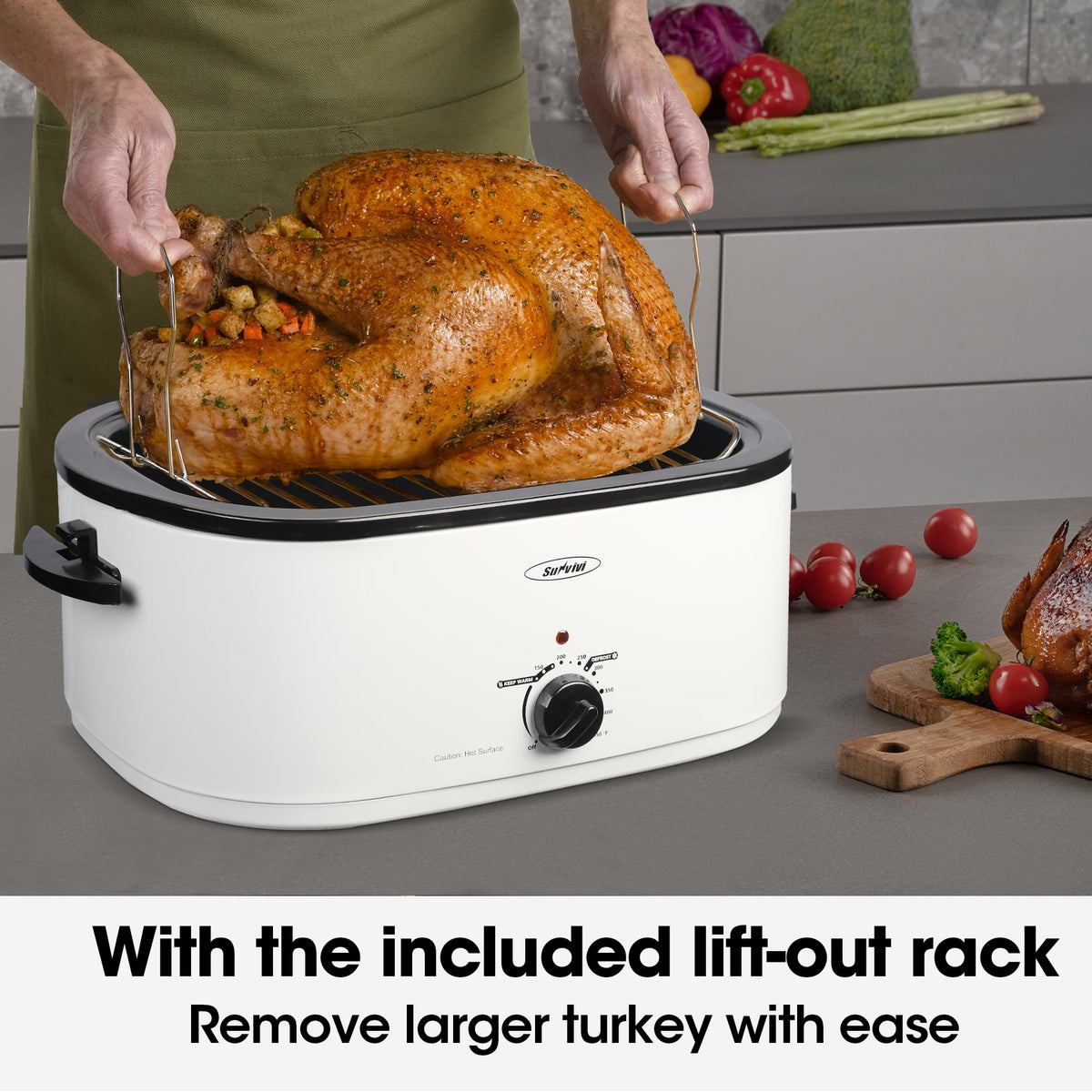 RoyalCraft 24 Quart Electric Roaster Oven with Visible & Self-Basting Lid, Stainless Steel, Silver