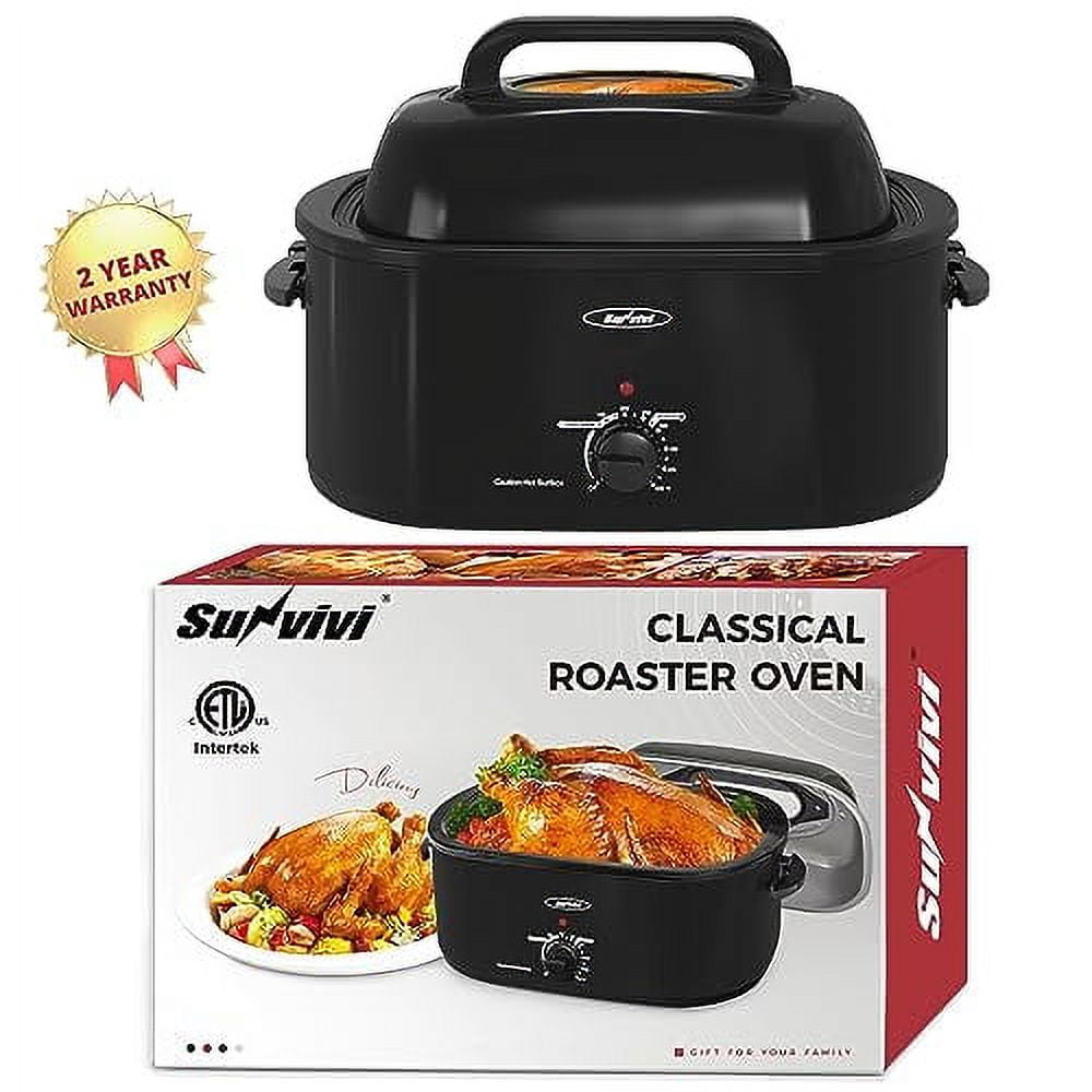 RoyalCraft 24 Quart Electric Roaster Oven with Visible & Self-Basting Lid, Stainless Steel, Silver