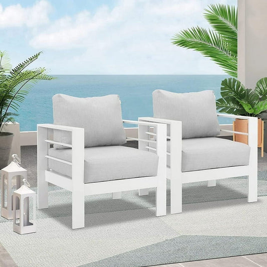 Superjoe 2-Piece Outdoor Patio Aluminum Armchair Sofa with Cushions, White
