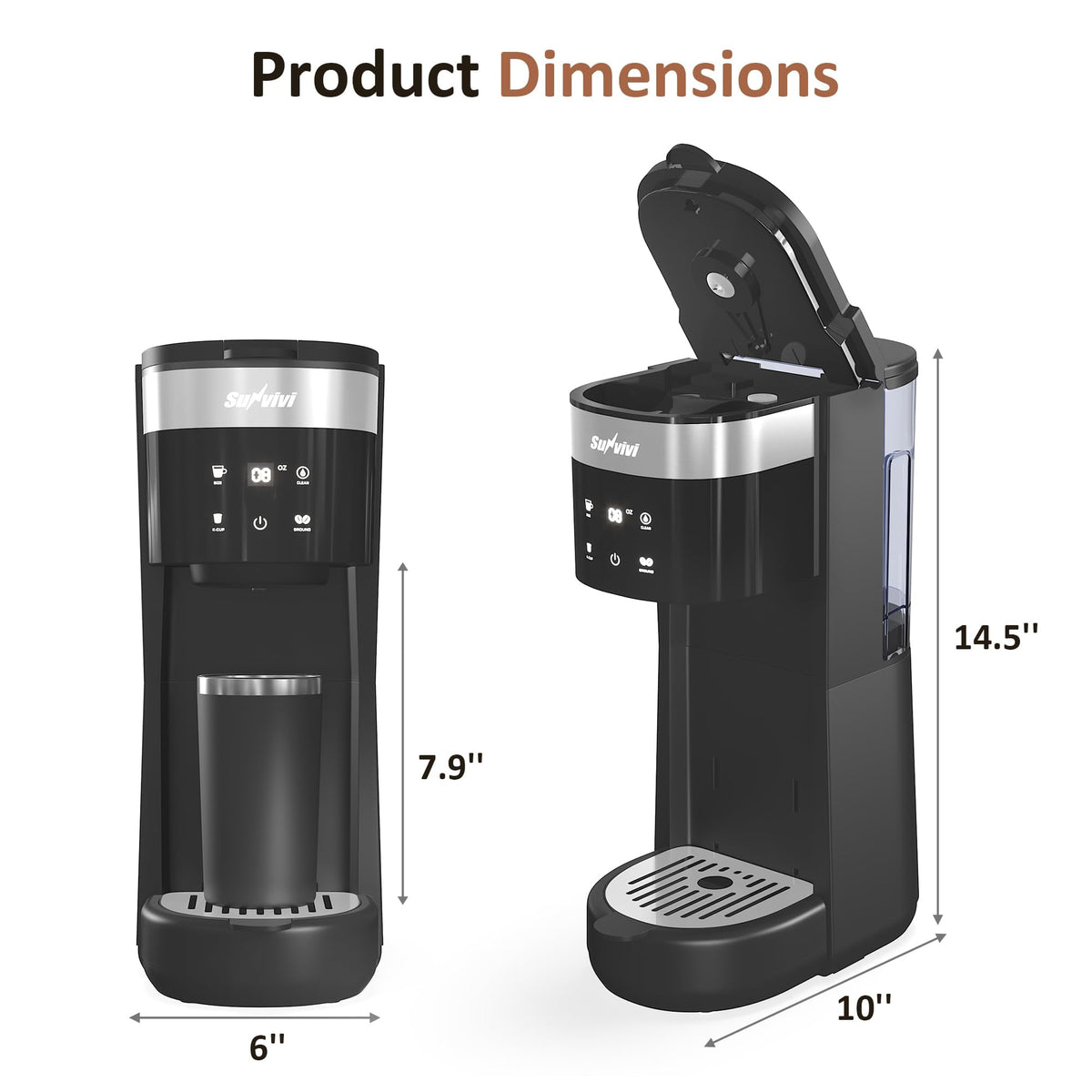 Royalcraft Single Serve Coffee Maker, Coffee Brewer with 3 Brewing Options for K Cup Pod or Ground Coffee, 30oz Removable Water Reservoir , Black