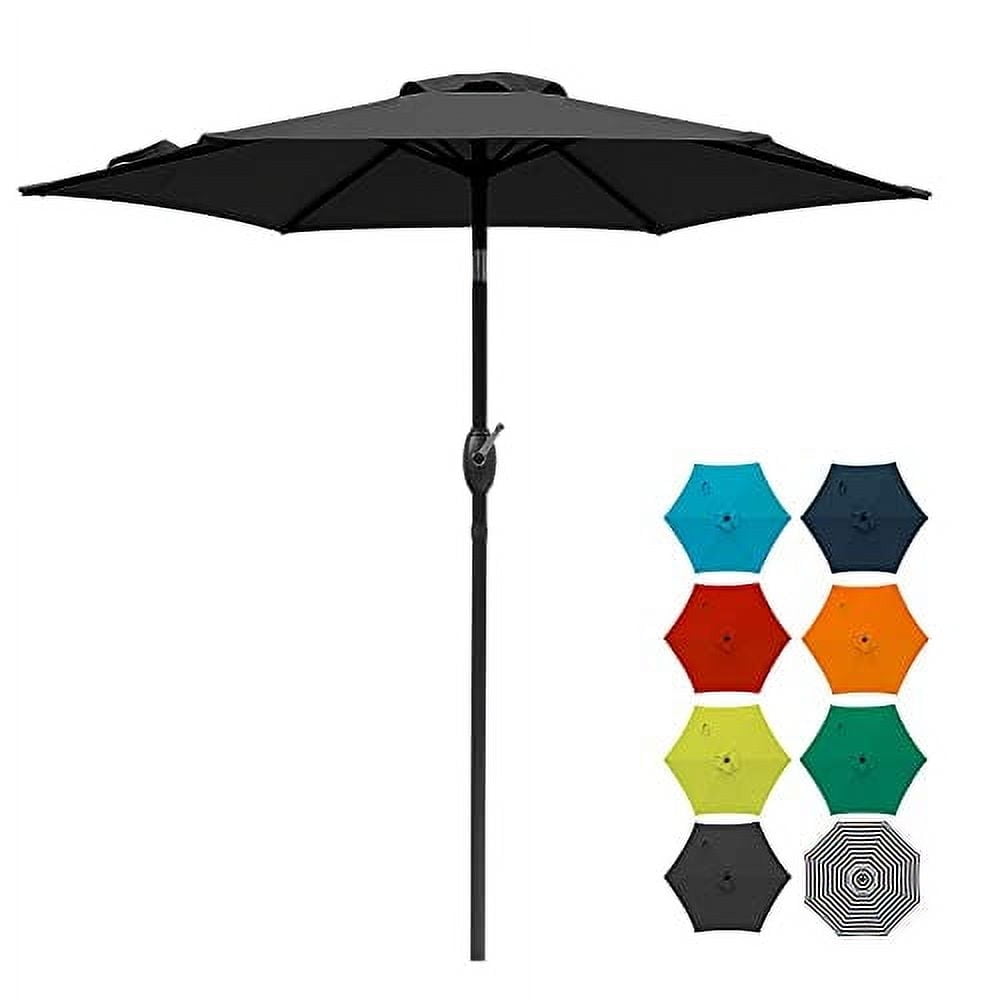 Mayincolor 7.5 Ft Patio Umbrella Outdoor Market Table Umbrella Luxury Aluminum Pole Umbrella with Push Button Tilt and Crank, 6 Ribs, Polyester Canopy, Black
