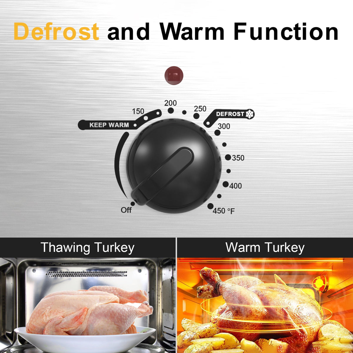 RoyalCraft 26 Quart Electric Turkey Roaster Oven with Visible Glass Lid, with Removable Pan & Rack, Stainless Steel, Silver