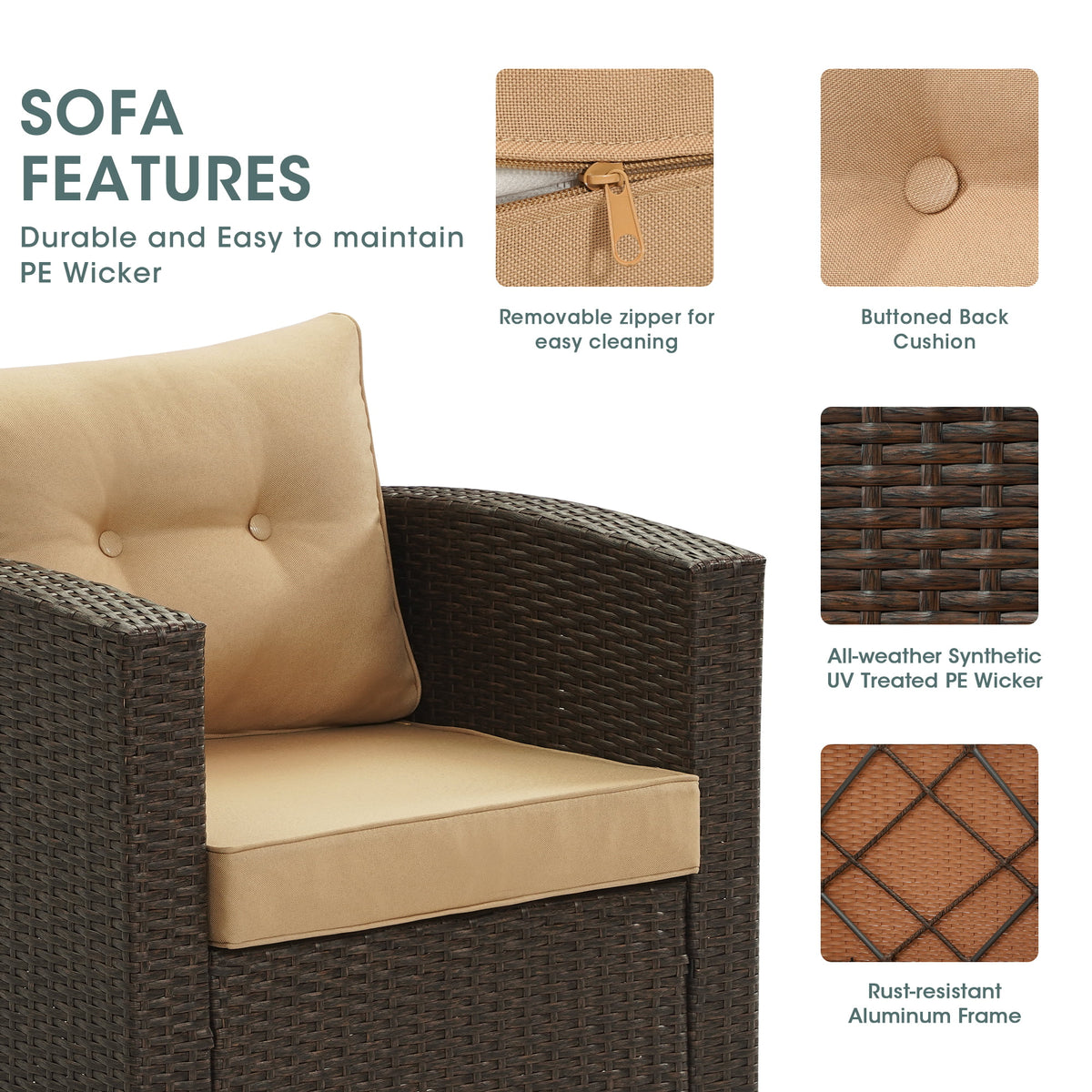 Royalcraft Outdoor Patio Furniture Set,9 Pieces Outdoor Sectional Wicker Sofa PE Rattan Conversation Sets with Non-slip Cushions,Aluminum Frame,Grey