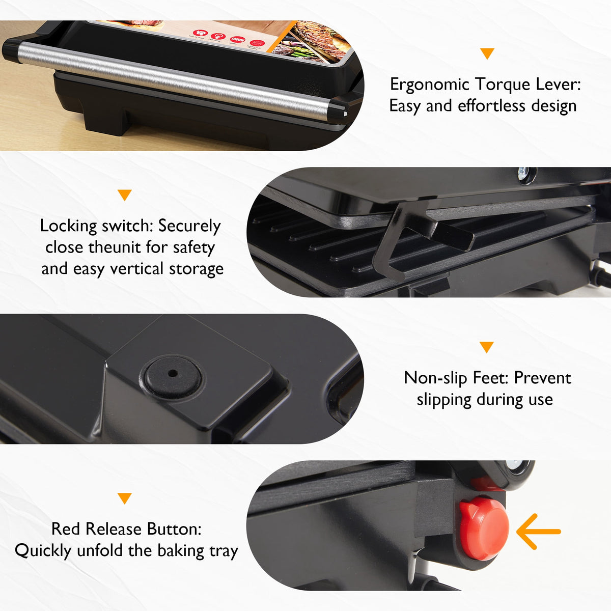 Royalcraft 1000W Portable Panini Press Sandwich Maker
