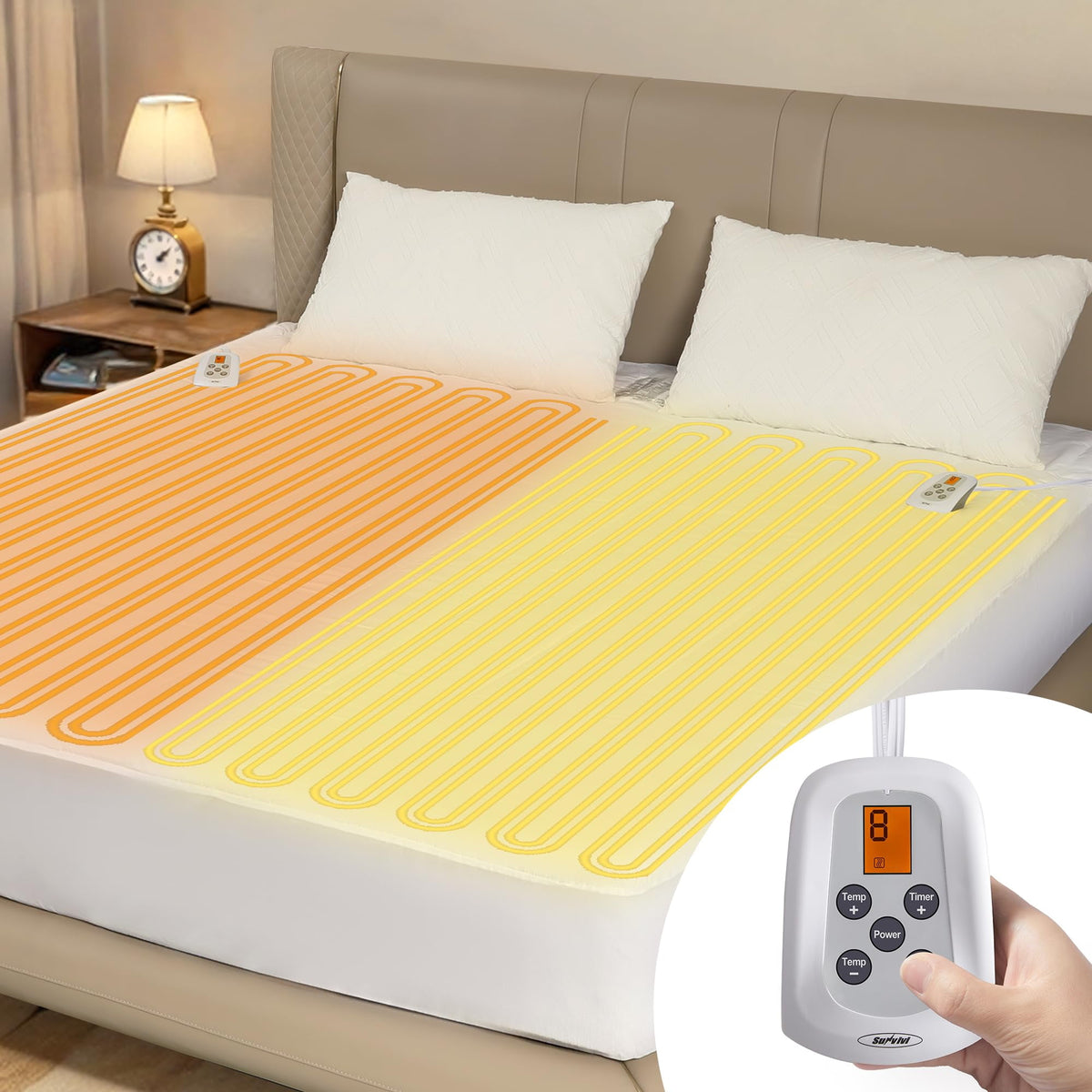 Royalcraft King Size Heated Mattress, Electric Bed Mattress Pad with 12-Hour Timer & 10 Heat Settings, Full Bed Warmer with Dual Controller, Machine Washable, 78in  x 80in