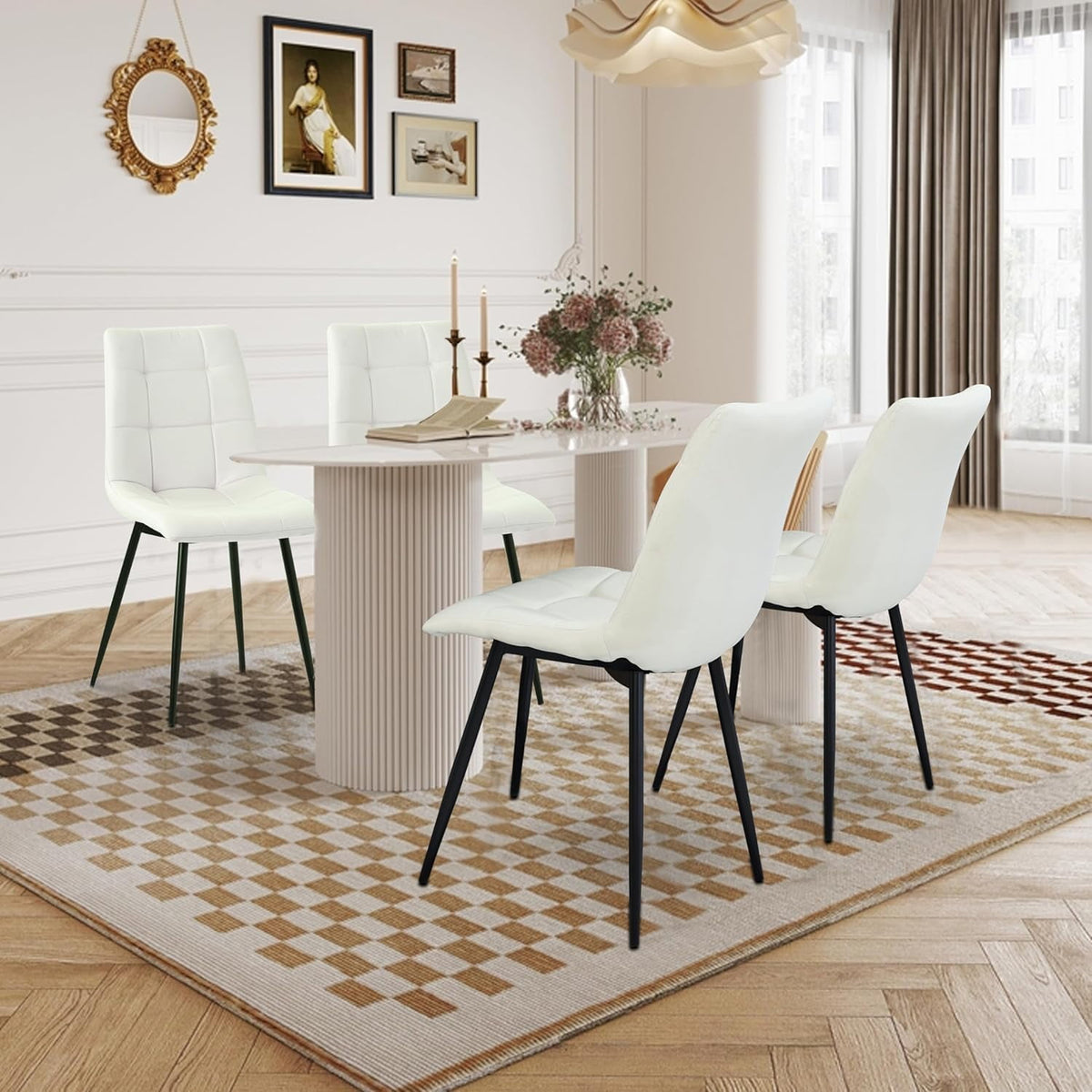 Superjoe Modern Kitchen Chairs Set of 4, Chairs with Cushion Seat and Metal Legs for Living Room, Bedrooms, Kitchen，White kitchen chairs