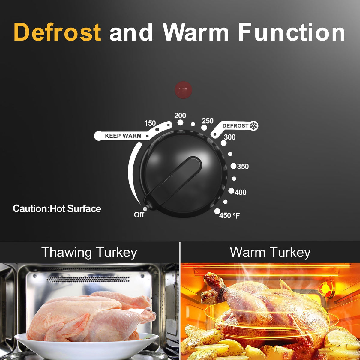 RoyalCraft 20 Quart Electric Turkey Roaster Oven with Visible Glass Lid, with Removable Pan & Rack, Stainless Steel, Black