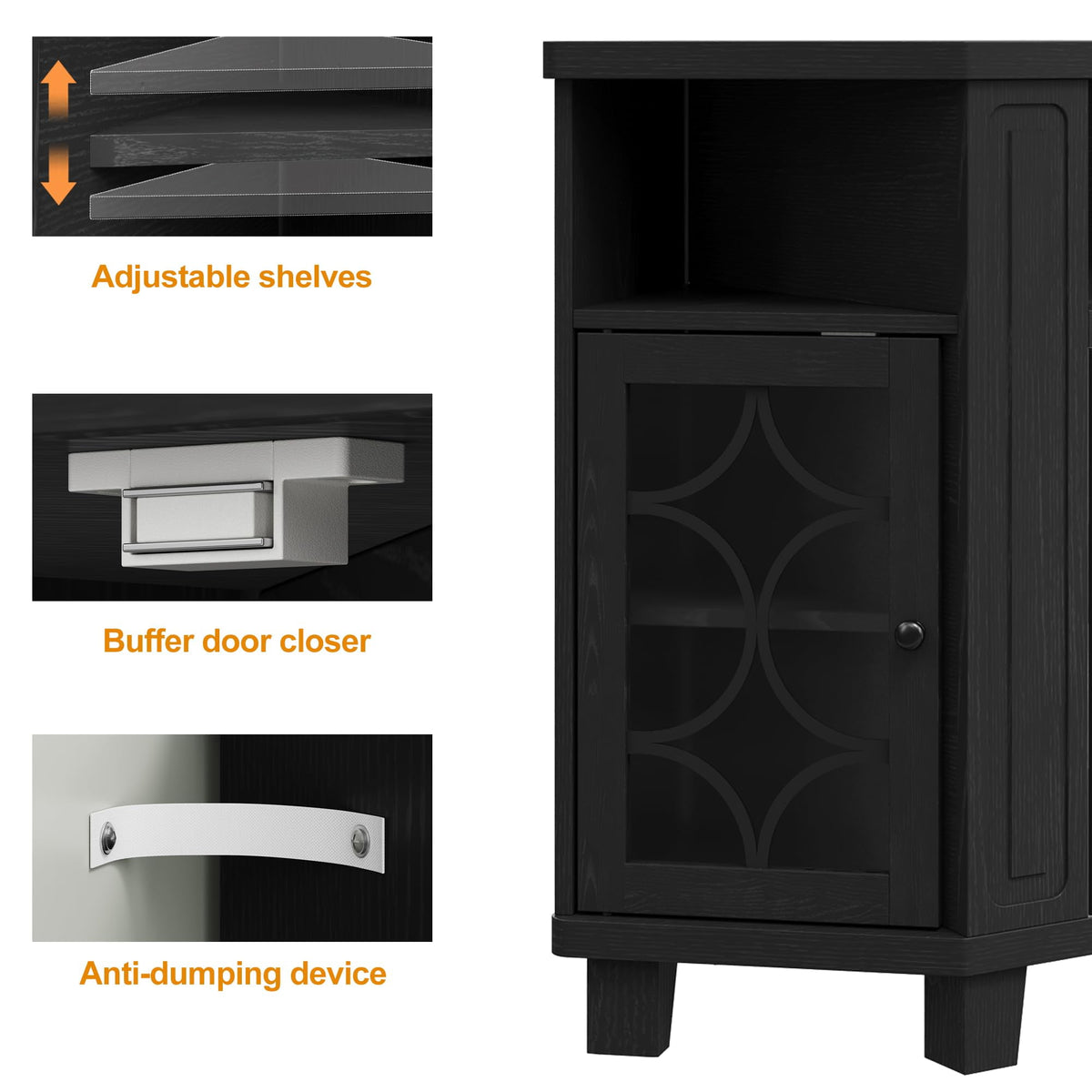 CozyHome Corner TV Stands with 18'' Fireplace, Media Console Table with Adjustable Shelves & Acrylic Doors, Entertainment Center for TVs up to 55'', Corner Cabinet for Living Room, Bedroom, Black