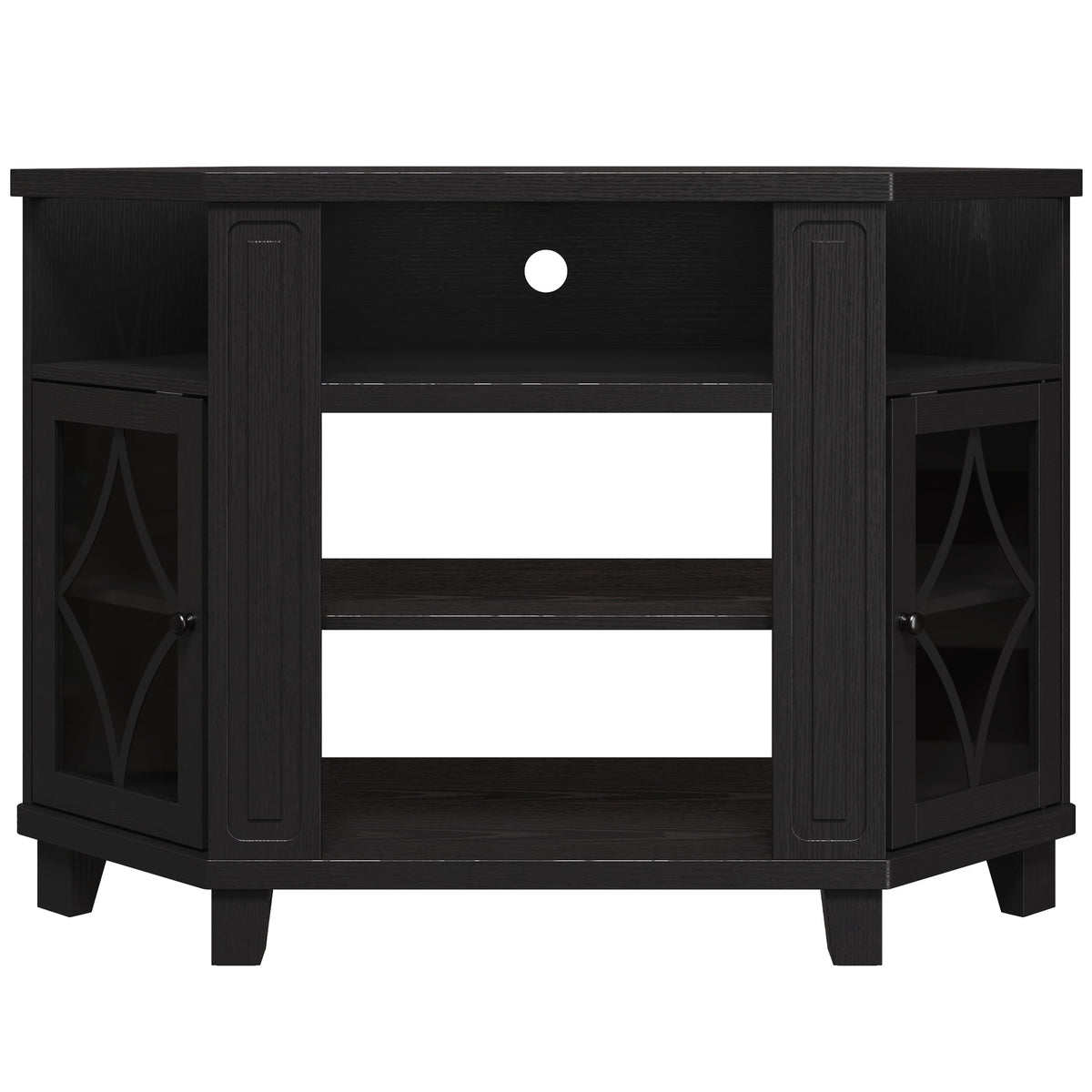 RoyalCraft Corner TV Stands for TVs up to 55'', Media Console Table with Adjustable Shelves, Acrylic Doors with Double-Diamond Design, Wood Modern Entertainment Center for Living Room Bedroom, Black