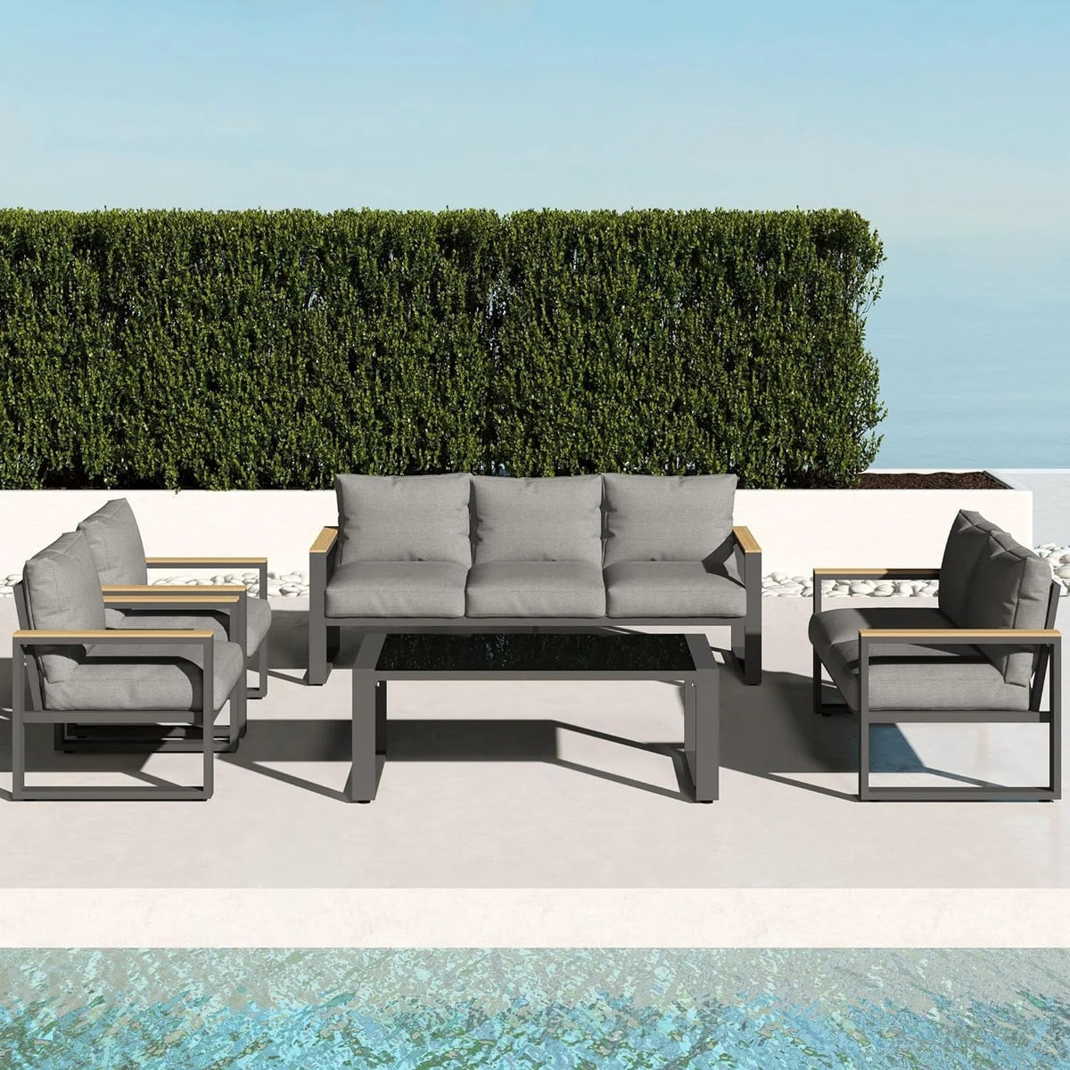 RoyalCraft Aluminum Patio Furniture Set, 8 Piece Outdoor Conversation Set with Coffee Table, Metal Outdoor Patio Furniture Set for Porch Backyard Garden, Grey