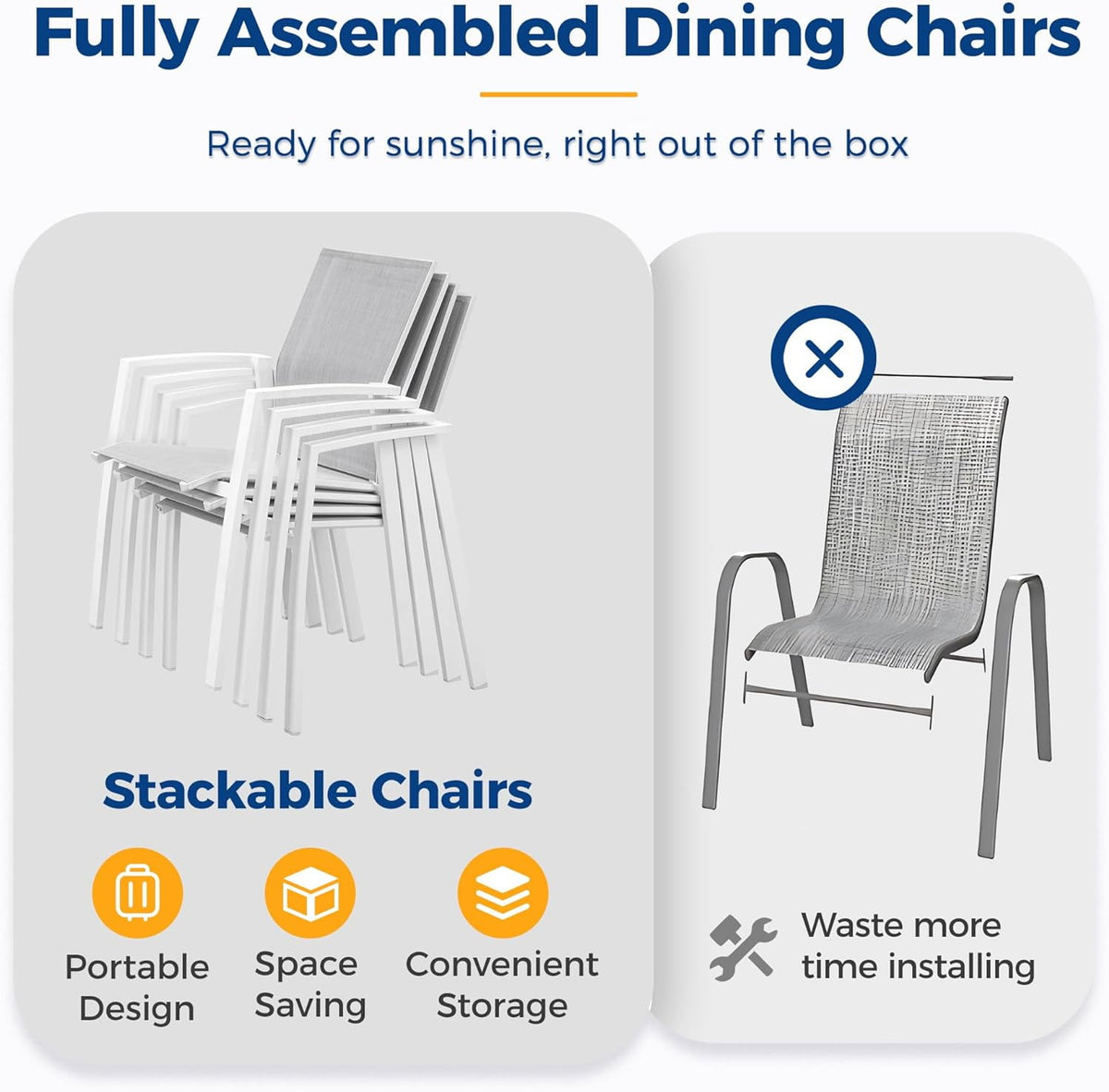 Superjoe Outdoor Patio Aluminum Dining Chairs Set of 4, Outside Stackable Furniture for Lawn, Balcony, Quick-Drying Textilene Fabric, White