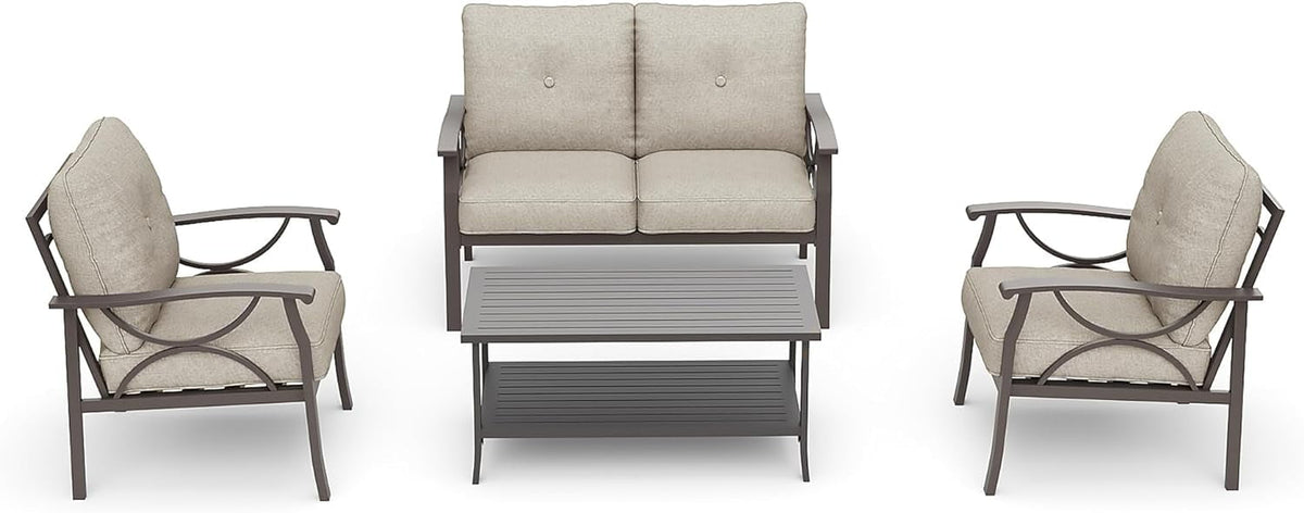 Royalcraft Outdoor Patio Furniture Set, 4 Piece Patio Conversation Set with Coffee Table, Metal Furniture Set for Porch Backyard Garden, Coffee