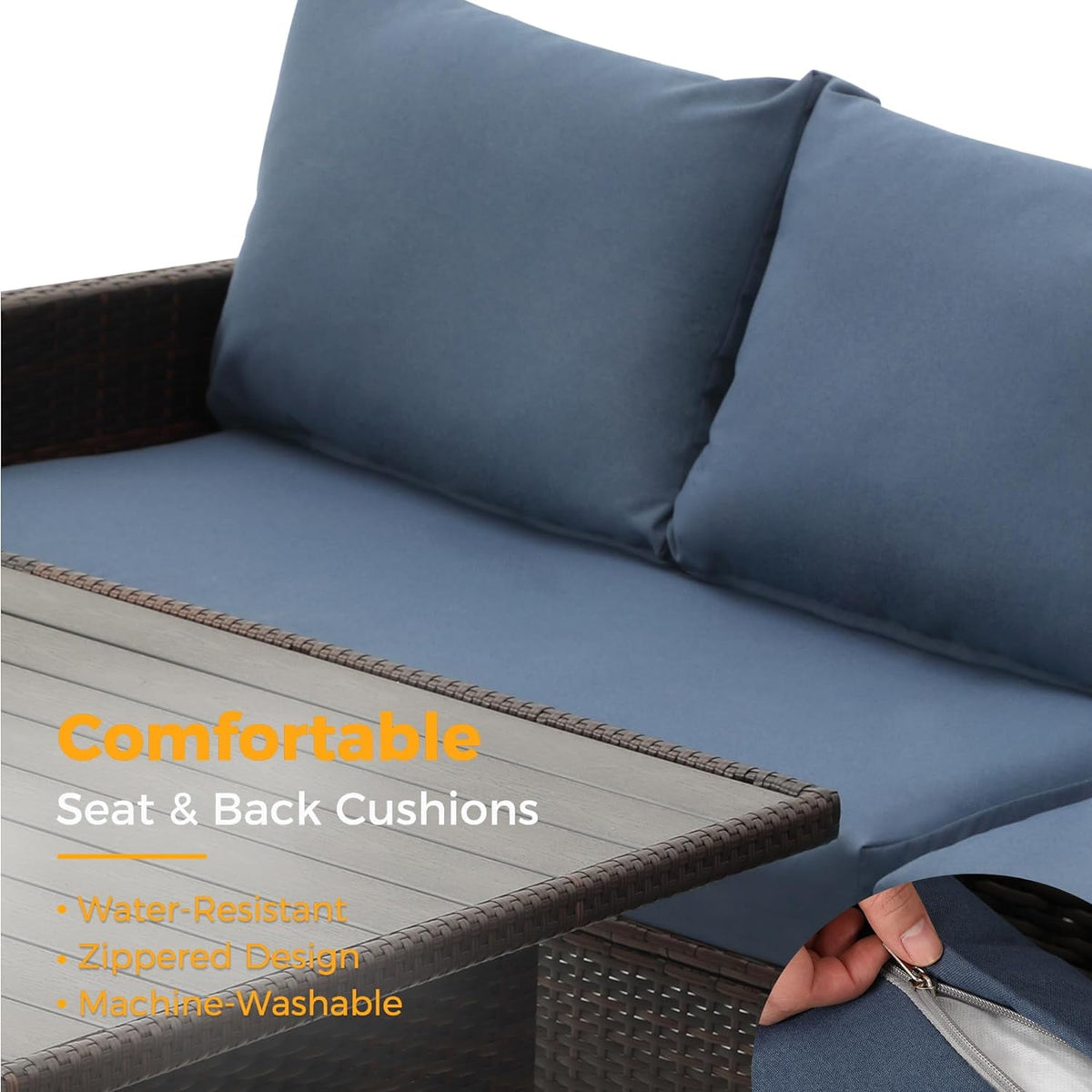 RoyalCraft Patio Furniture Set, 7 Piece High Curved Back Outdoor Dining Sectional Sofa with Dining Table and Chair, All Weather Wicker Conversation Set with Ottoman