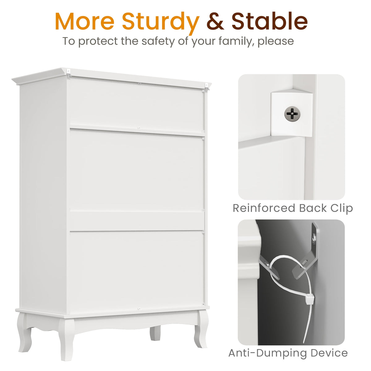RoyalCraft White 6 Drawer Dresser, Large Storage Chest with Ball Bearing Slide, Wide Chest of Drawers, Modern Wood Dresser for Bedroom, Living Room, Hallway, Entryway, White