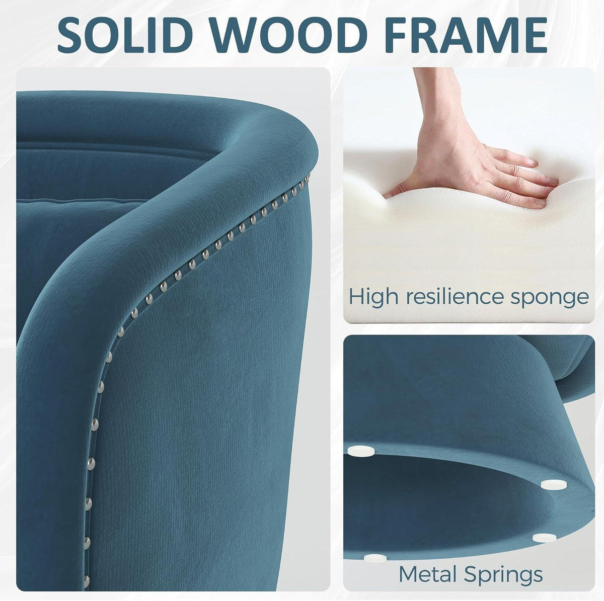 Superjoe Swivel Barrel Chair,360 Degree Swivel Accent Chair, Modern Round Chair with Pillow, Comfy Fabric Living Room Chairs for Bedroom, Office, Blue
