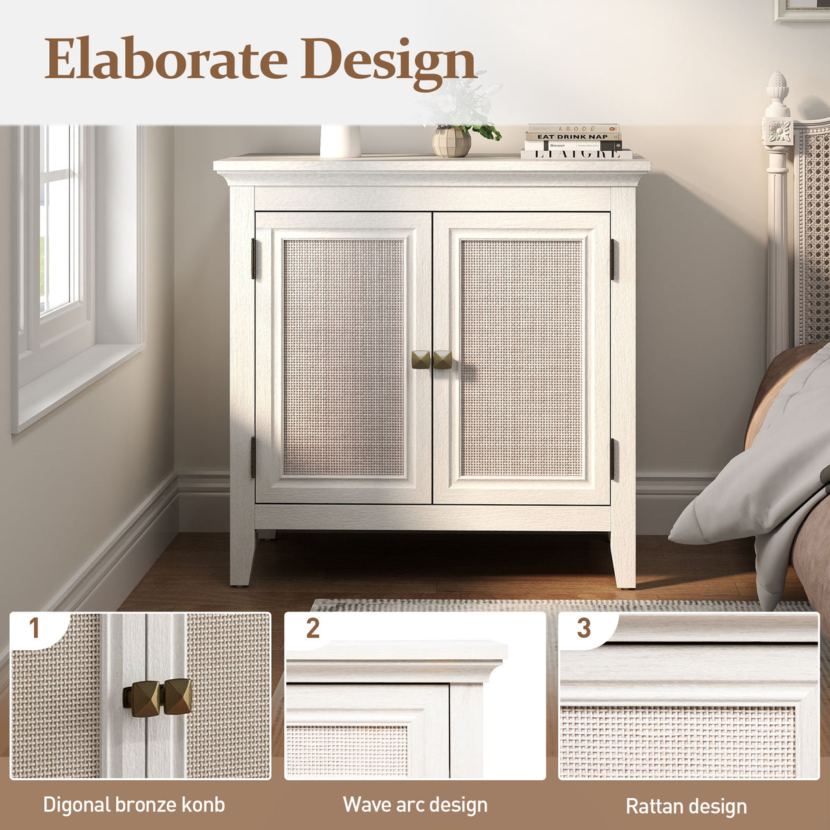 Storage Cabinet, Kitchen Sideboard Cabinet with Rattan Decor Doors, Accent Buffet Cabinet with Adjustable Storage Shelf, Wood Cabinet Organizer for Hallway, Dining Room, Living Room