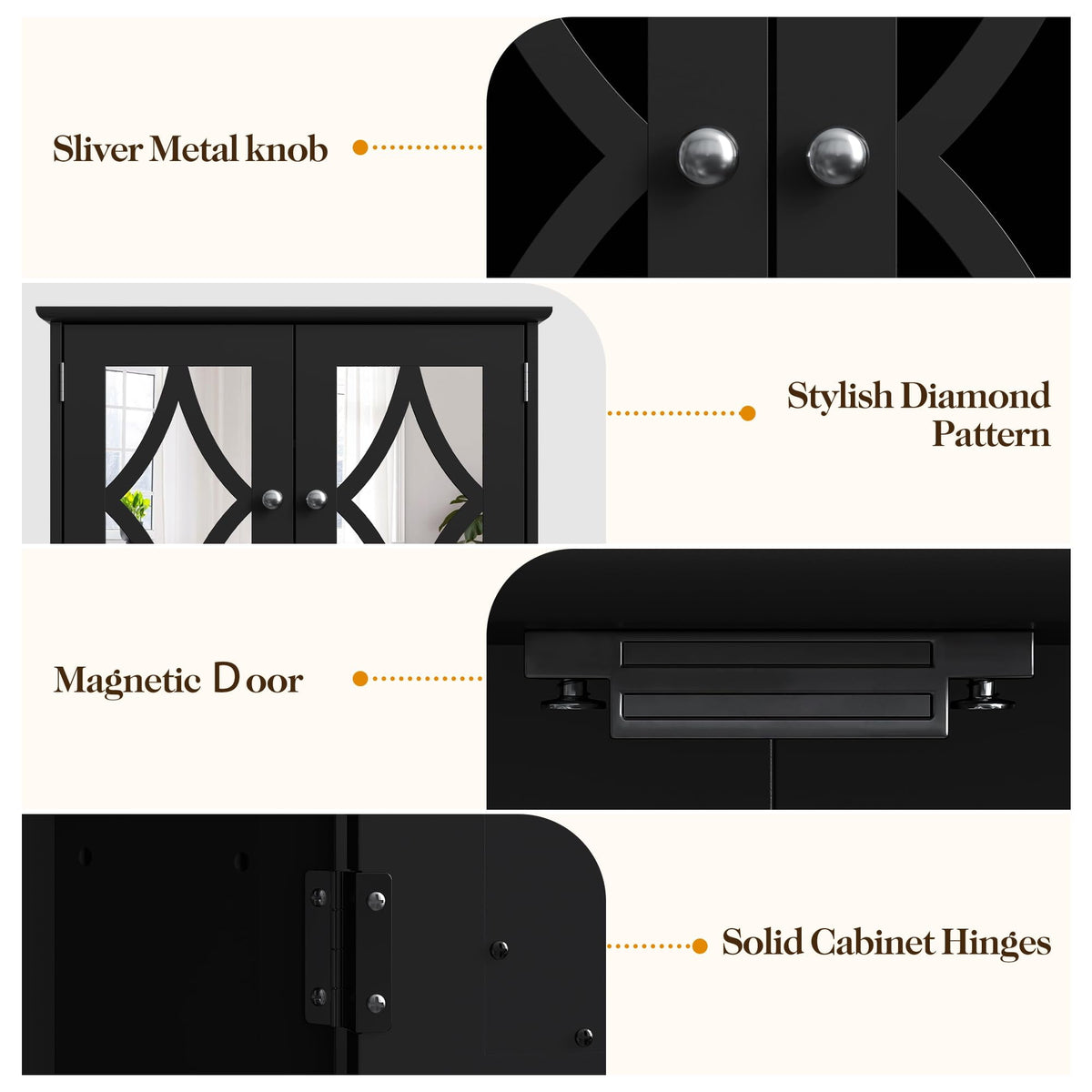 RoyalCraft Bathroom Medicine Cabinet with Mirror, Vanity Wall Mounted Storage Cabinet with Adjustable Shelves and Towel Bar, Hanging Wall Cabinet for Bathroom, Laundry, Living Room, Black