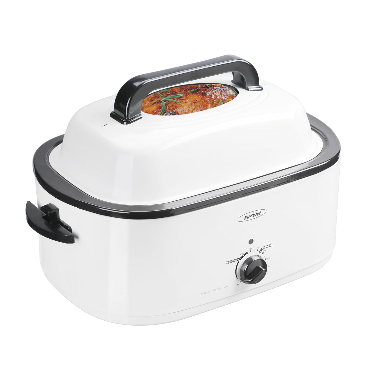 Royalcraft 26 Quart Electric Turkey Roaster Oven with Visible & Self-Basting Lid, Stainless Steel,Black