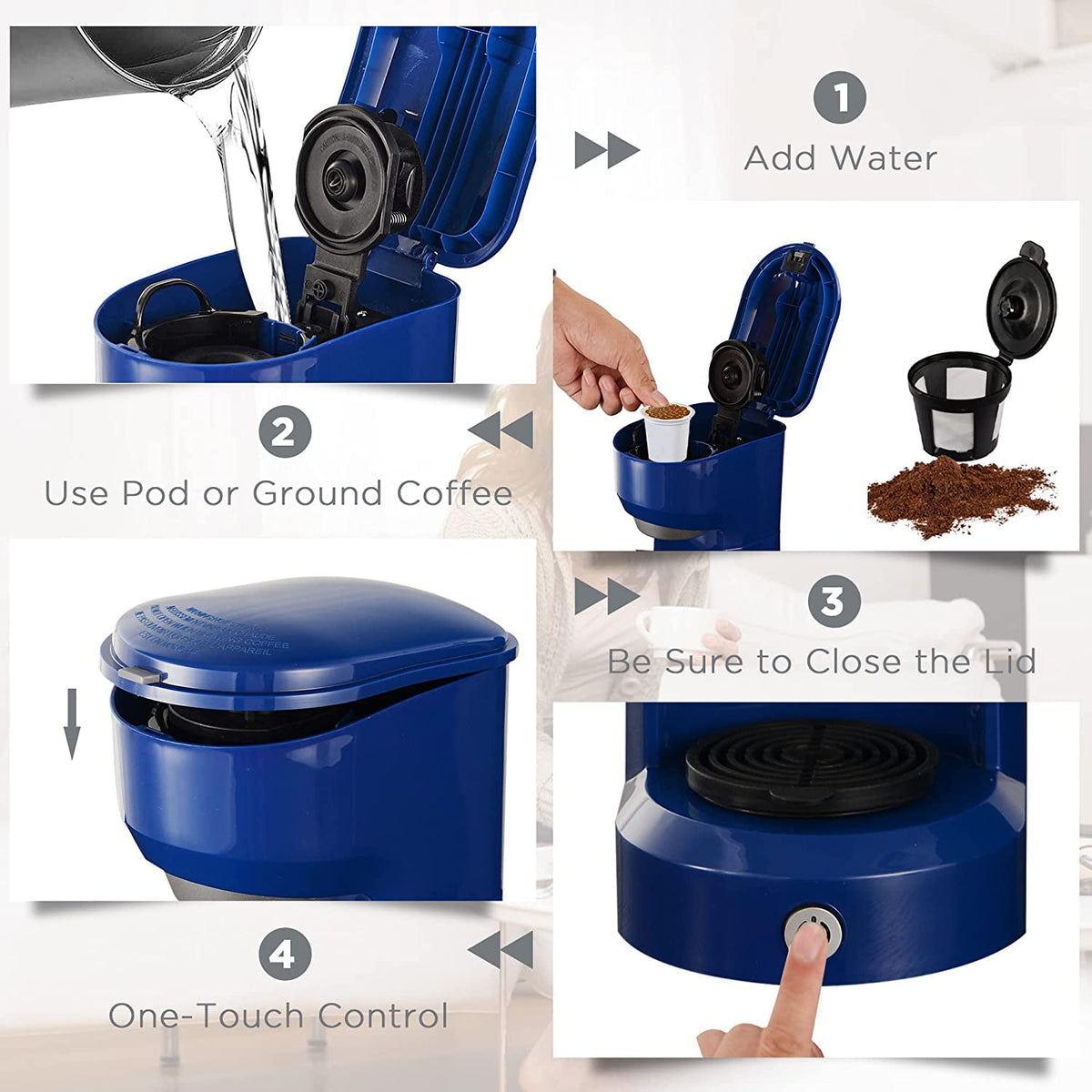 Single Serve Coffee Maker Coffee Brewer 6 to 14 oz With Permanent Filter, Compatible with Single Cup Pod & Ground Coffee, Red