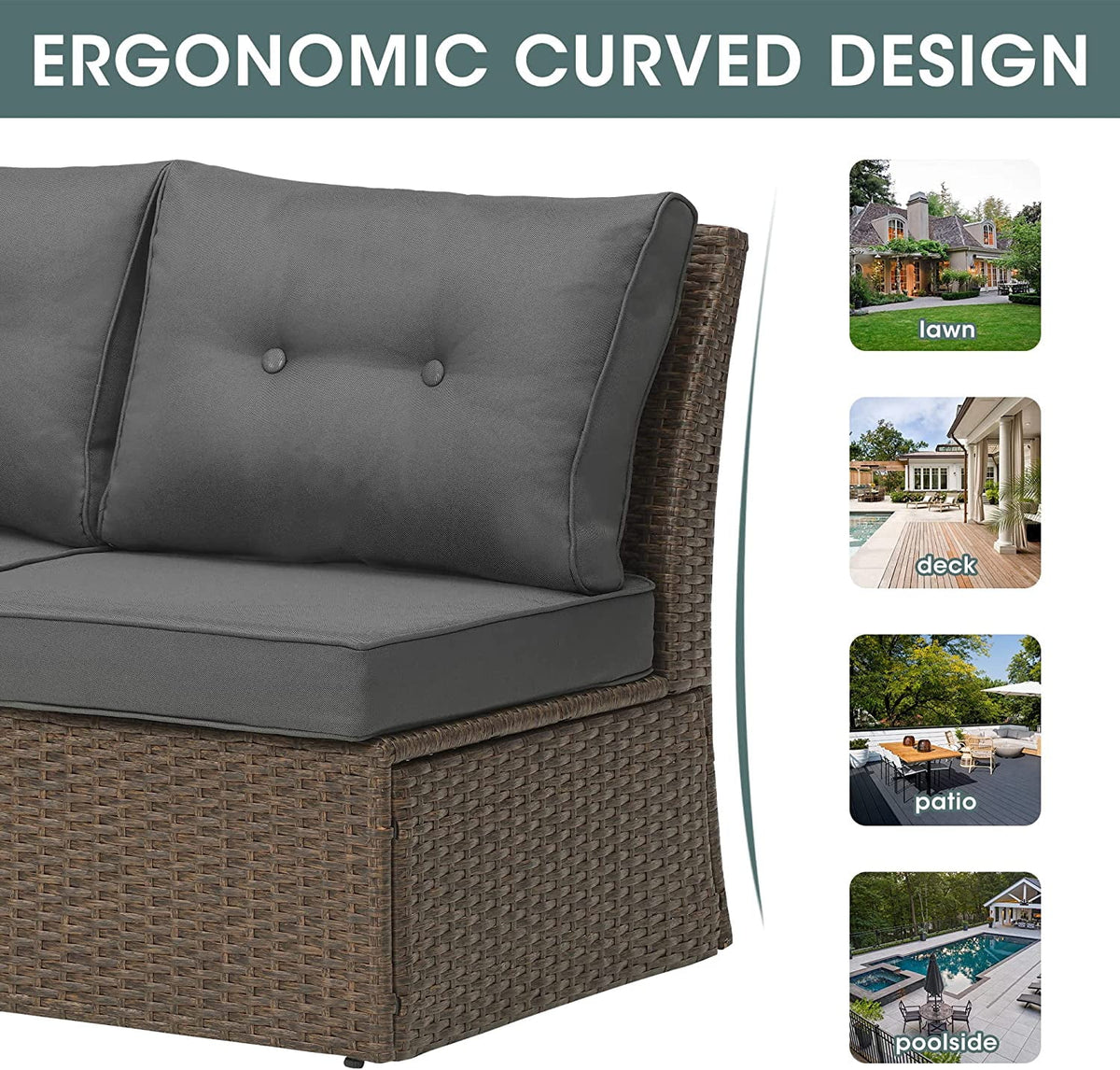 Royalcraft Patio Furniture Set with Cushions, PE Wicker Outdoor Conversation Set Outdoor Sectional Sofa for Garden, Beach, Balcony and Poolside, Aluminum Frame