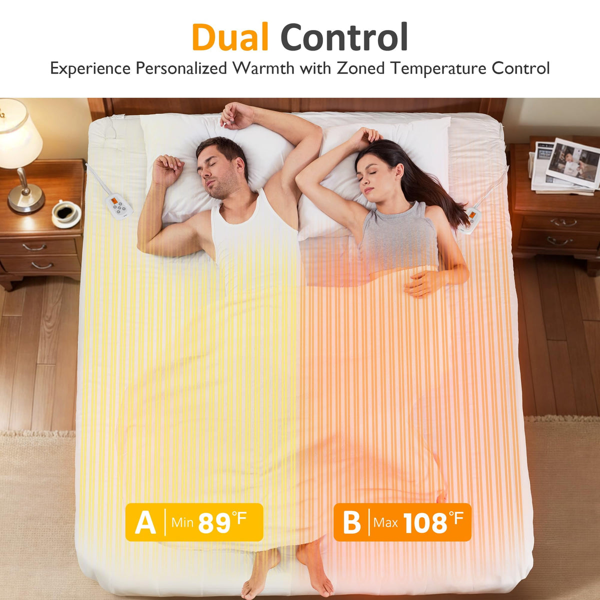 Royalcraft King Size Heated Mattress, Electric Bed Mattress Pad with 12-Hour Timer & 10 Heat Settings, Full Bed Warmer with Dual Controller, Machine Washable, 78in  x 80in