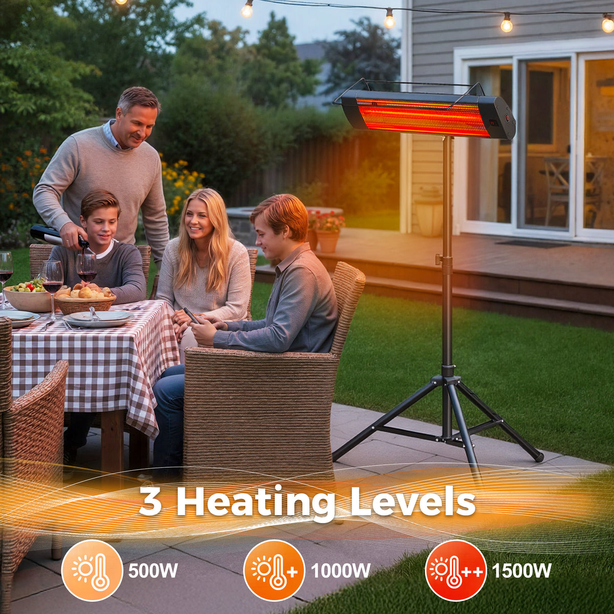 Outdoor 1500W Patio Heater, Electric Outdoor Heater with 24H Timer, IP65 Waterproof, Wall Mounted/Ceiling/Tripod Infrared Heater Outdoor, Electric Infrared Heater for Garage, Backyard, Porch
