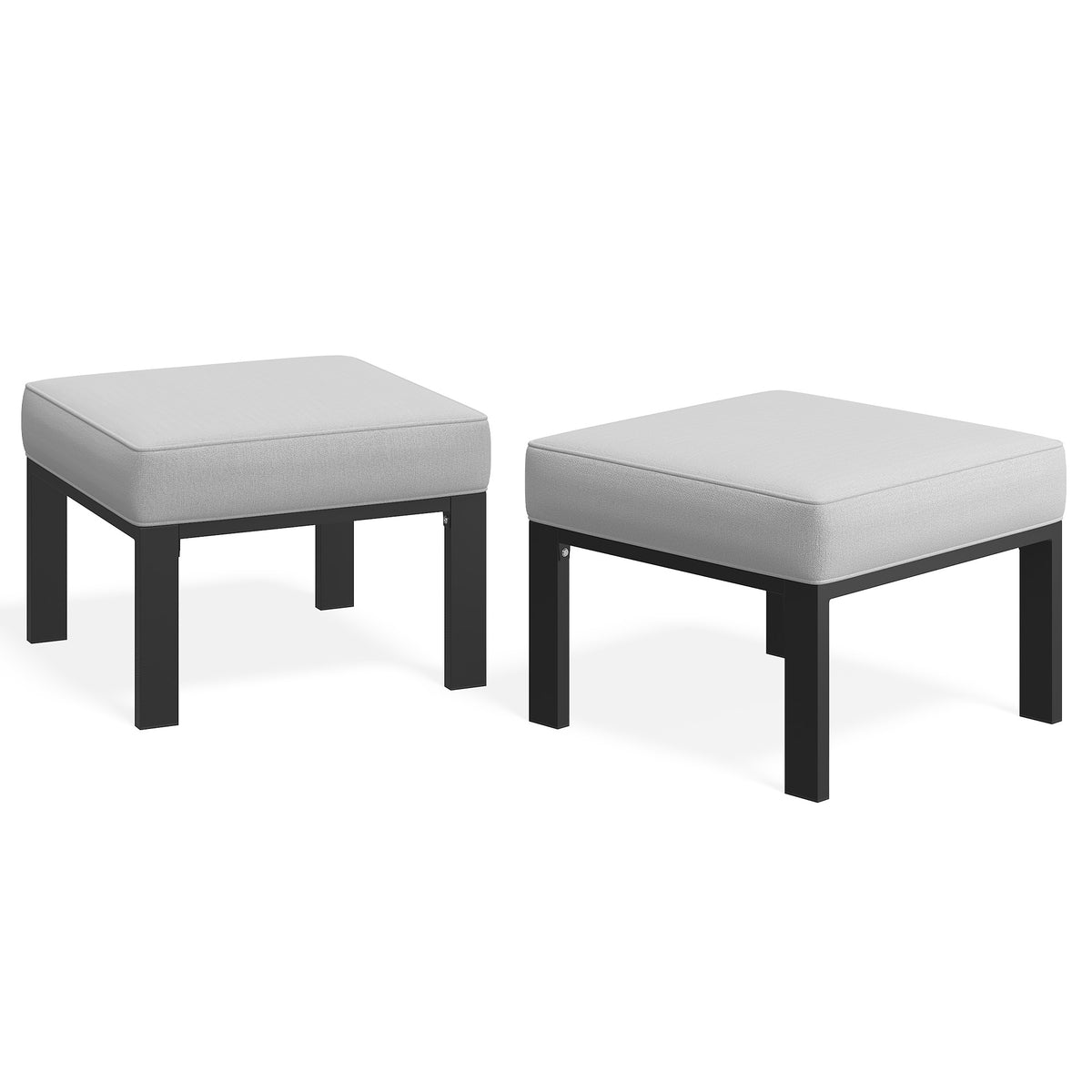 Royalcraft Patio Furniture Footstools Metal Ottomans Set of 2, Metal Outdoor Ottomans with Upgraded Cushions, All-weather Outdoor Footrest Seat for Balcony, Garden, Deck, Backyard, Black