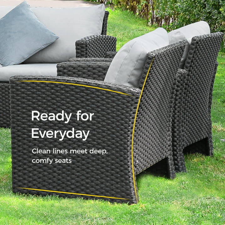 Royalcraft 8 Pieces Patio Furniture Set, All Weather PE Wicker Rattan Outdoor Sectional Sofa with Storage Box and Cushion, Outdoor Furniture for Lawn Backyard Poolside Porch