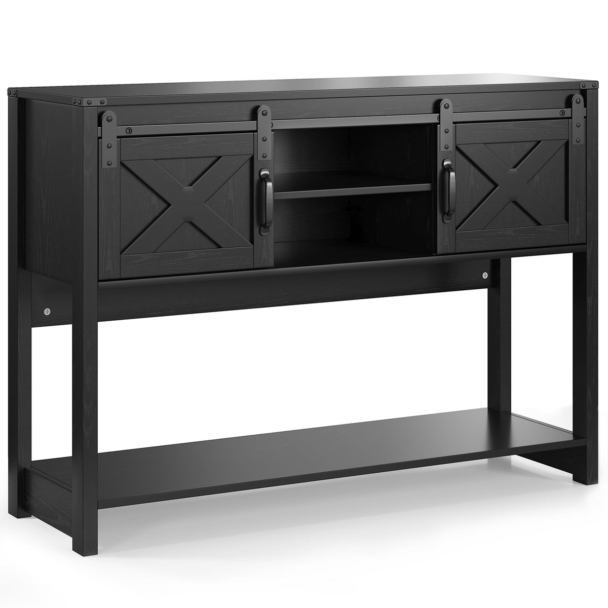 Superjoe Farmhouse Entryway Table with Storage, 46" Console Table with Sliding Barn Door, Wood Rustic Sofa Table with Adjustable Shelf for Hallway, Living Room, Foyer, Black