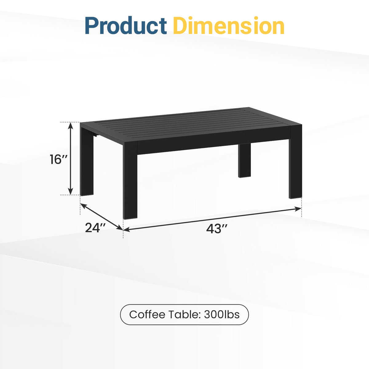RoyalCraft Outdoor Furniture Patio Coffee Table, Ourdoor Rectangle Coffee Table, All-weather Outdoor Metal Coffee Table for Balcony, Garden, Deck, Backyard, Black