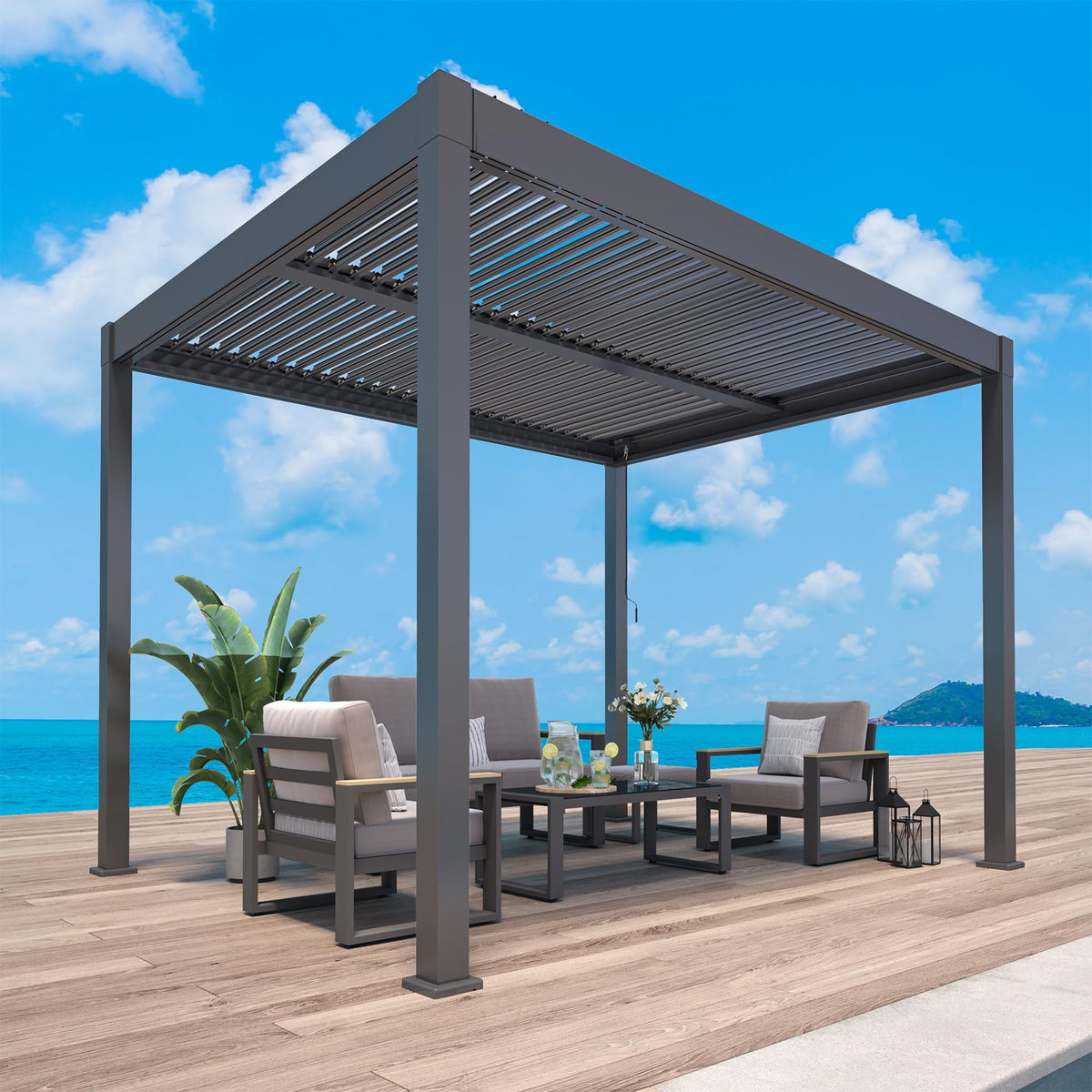 RoyalCraft 10'x12' Adjustable Louvered Pergola, Metal Hardtop Pergola with Adjustable Roof for Patio, Heavy-Duty Aluminum Outdoor Pergola, Deck, Garden, Yard, Black