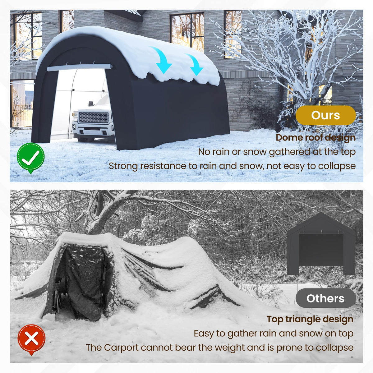 RoyalCraft Domed Carport, Portable Garage with 2 Roll up Doors, Heavy Duty Car Canopy Party Tent, All-Season Storage Shelter Shed Carport for Motorcycle, Boat, Truck, or Garden Tools, 13' x 20'