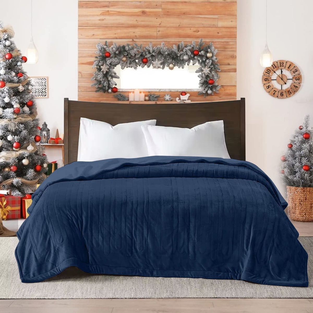 Royalcraft Heated Blanket Queen Size, Heating Electric Throw Blanket Dual Control, Soft Velvet, 10 Heat Settings, 12 Hours Auto Off, Blue