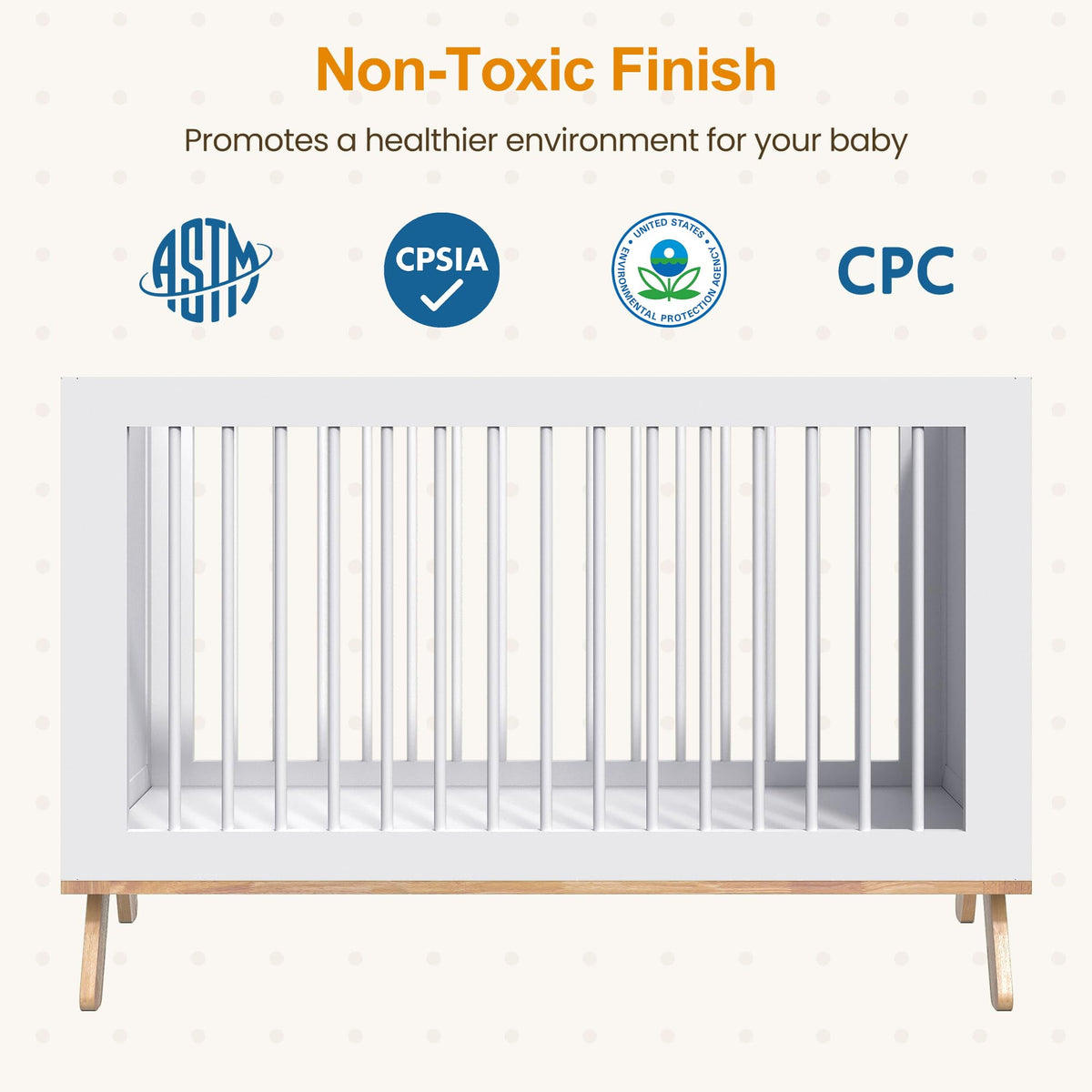 CozyHome 4-in-1 Convertible Crib, Wooden Baby Crib Bed, Crib Converts to Toddler Bed Daybed and Desk, Baby Furniture, White