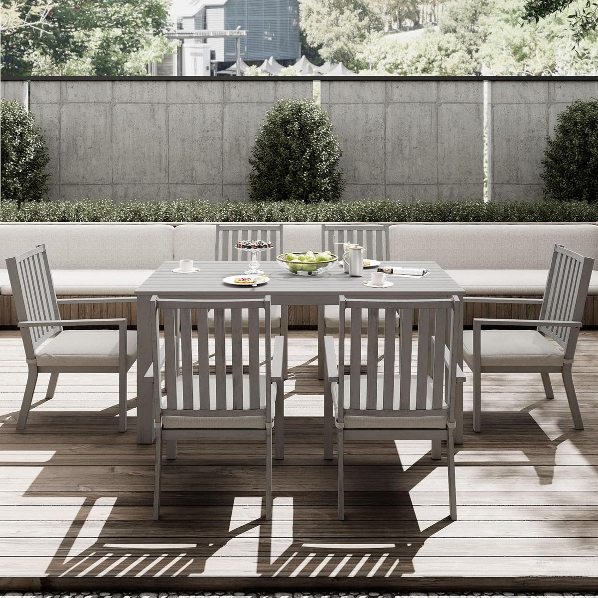RoyalCraft 7 Pieces Patio Dining Sets, Aluminum Outdoor Dining Table with 6 Chairs, Outdoor Patio Dining Furniture Set with Removable Cushion for Lawn, Garden, Backyard, Gray