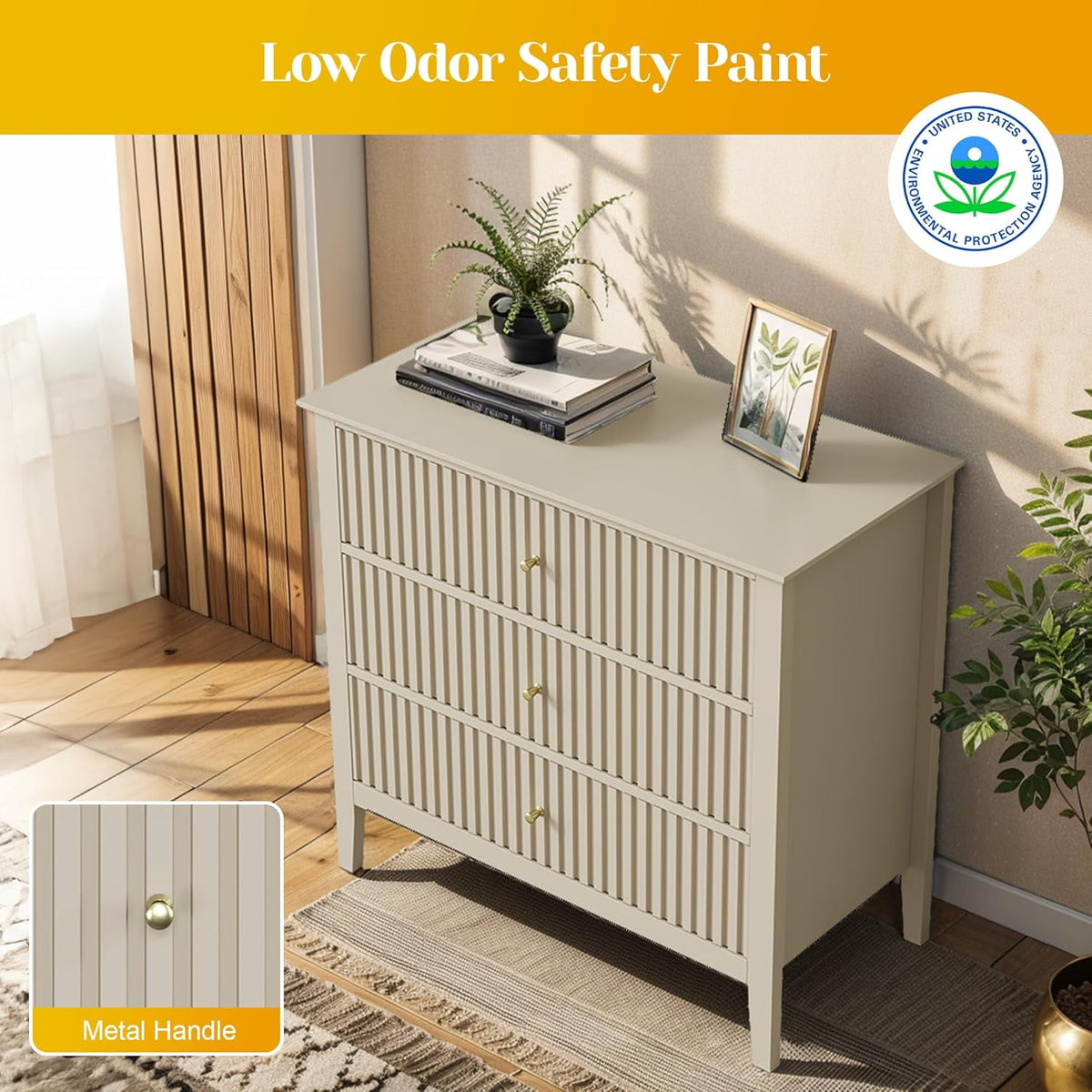Mayincolor Large Fluted 3 Drawer Dresser set of 2, Wide Chest of Drawers with Modern Nightstand Cabinet Wood Dresser with Spacious Storage for Bedroom,Living Room,Beige