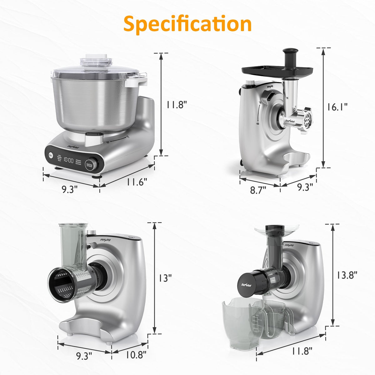 Royalcraft 4-in-1 Stand Mixer 5.3QT with Fermentation, Electric Dough Mixer with Juicer, Meat Grinder & Salad Maker