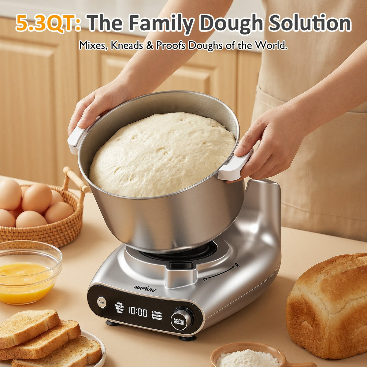 Royalcraft 4-in-1 Stand Mixer 5.3QT with Fermentation, Electric Dough Mixer with Juicer, Meat Grinder & Salad Maker