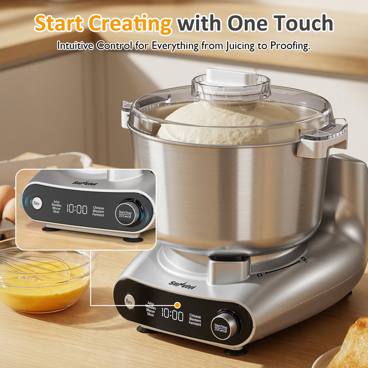 Royalcraft 4-in-1 Stand Mixer 5.3QT with Fermentation, Electric Dough Mixer with Juicer, Meat Grinder & Salad Maker