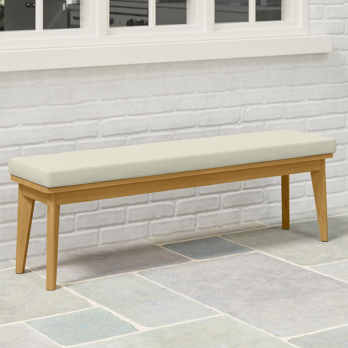 RoyalCraft Acacia Patio Bench Set of 2, Upholstered Bench with Thick Cushion, Modern Wood Outdoor Dining Bench for Porch, Backyard, Garden, Indoor, Beige