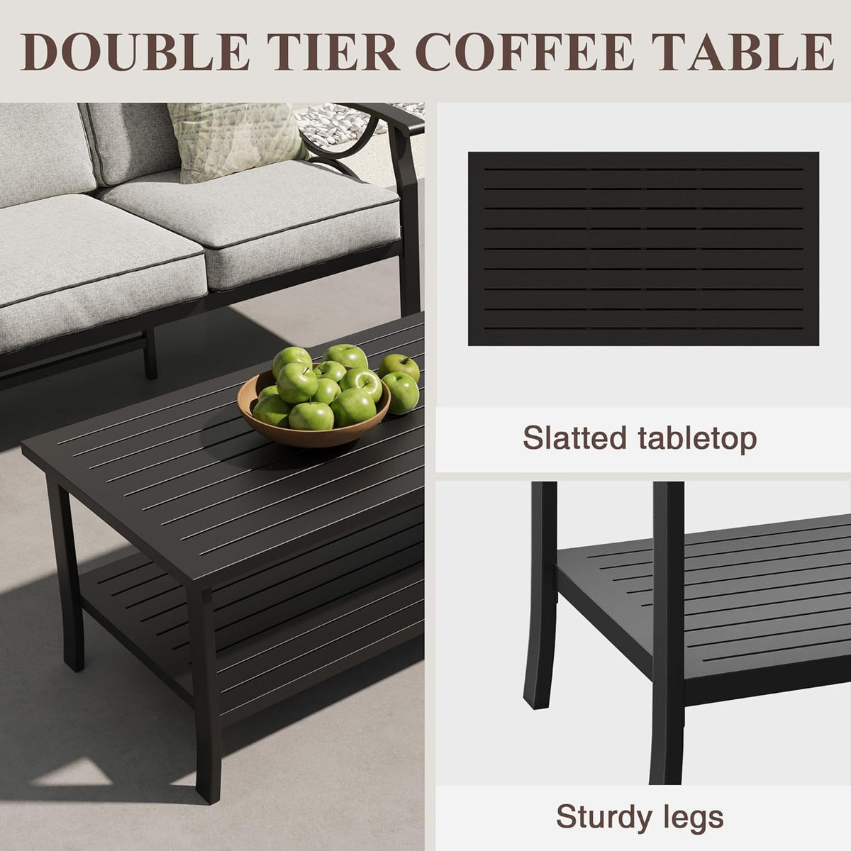 Royalcraft 5-Piece Steel Outdoor Conversation Sets with Coffe Table, Grey/Coffee