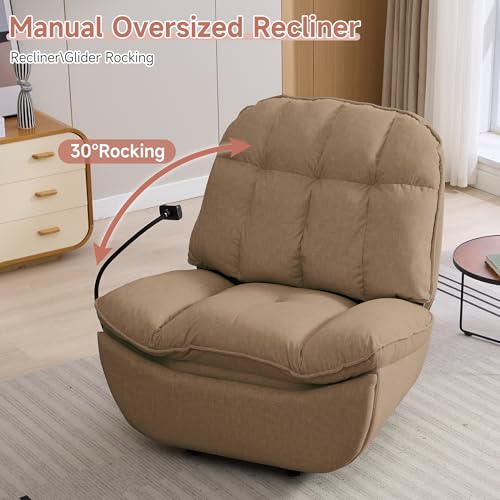 Oversized Rocker Recliner Chairs for Adults 400lbs, Rocking Recliner with Cell Phone Holder, Glider Rocker, Wide Large Single Recliner Sofa for Living Room Theater Seating