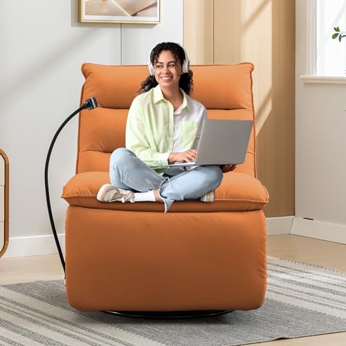 Oversized Rocker Recliner Chair for Adults, Swivel Rocking Recliner Bean Bag Chair Sofa, Armless Push Back Recliner Chair for Living Room Home Theater