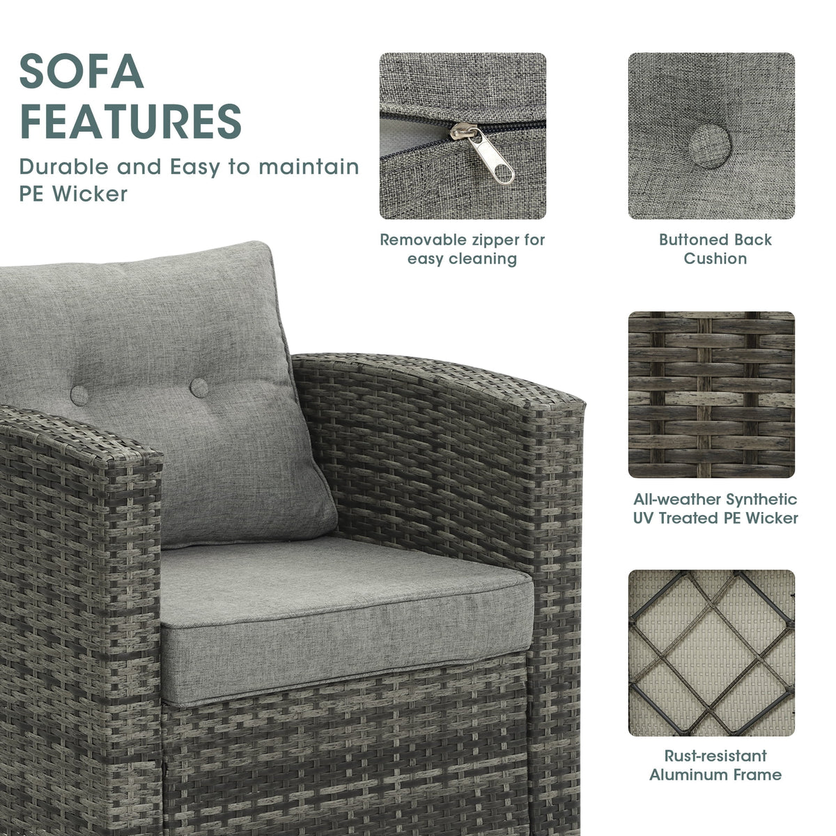 Royalcraft Outdoor Patio Furniture Set,9 Pieces Outdoor Sectional Wicker Sofa PE Rattan Conversation Sets with Non-slip Cushions,Aluminum Frame,Grey