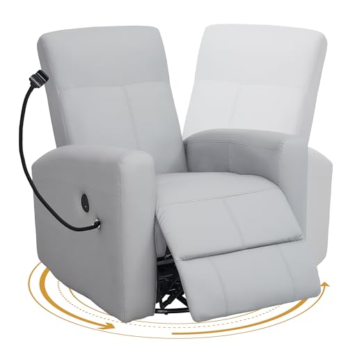 Power Swivel Glider Chair Nursery, Swivel Rocker Recliner with USB Ports, Rocking Chair with Microfiber Leather, Waterproof, Living Room, Nursery