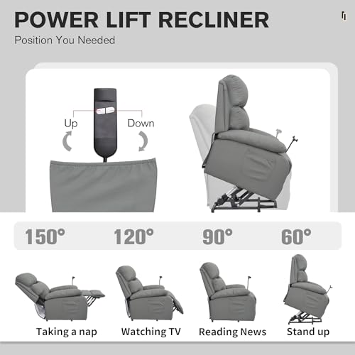 Electric Lift Recliner, Power Lift Recliner Chair with Waterproof Fabric, Lift Chair with Side Pocket and Remote Control, Easy to Operate