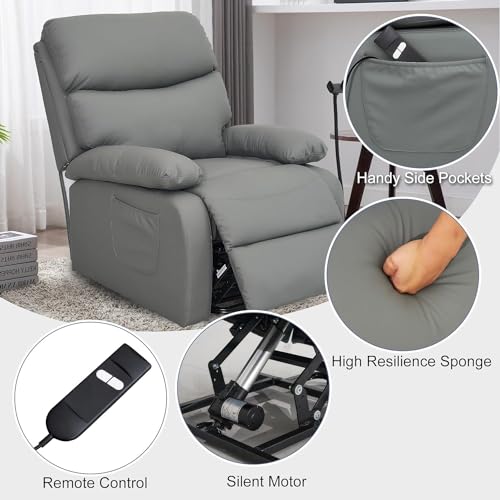 Electric Lift Recliner, Power Lift Recliner Chair with Waterproof Fabric, Lift Chair with Side Pocket and Remote Control, Easy to Operate