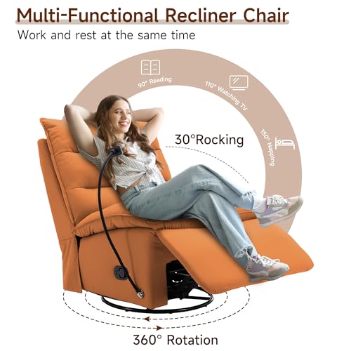 Oversized Rocker Recliner Chair for Adults, Swivel Rocking Recliner Bean Bag Chair Sofa, Armless Push Back Recliner Chair for Living Room Home Theater